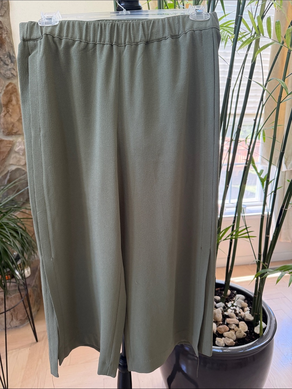 Olive Green Wide-Leg Pull-On Pants